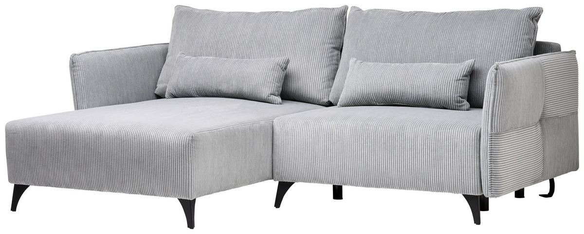 ECKSOFA in Cord Grau  175/254 cm  - Schwarz/Grau, Design, Textil/Metall (175/254cm) - Stylife