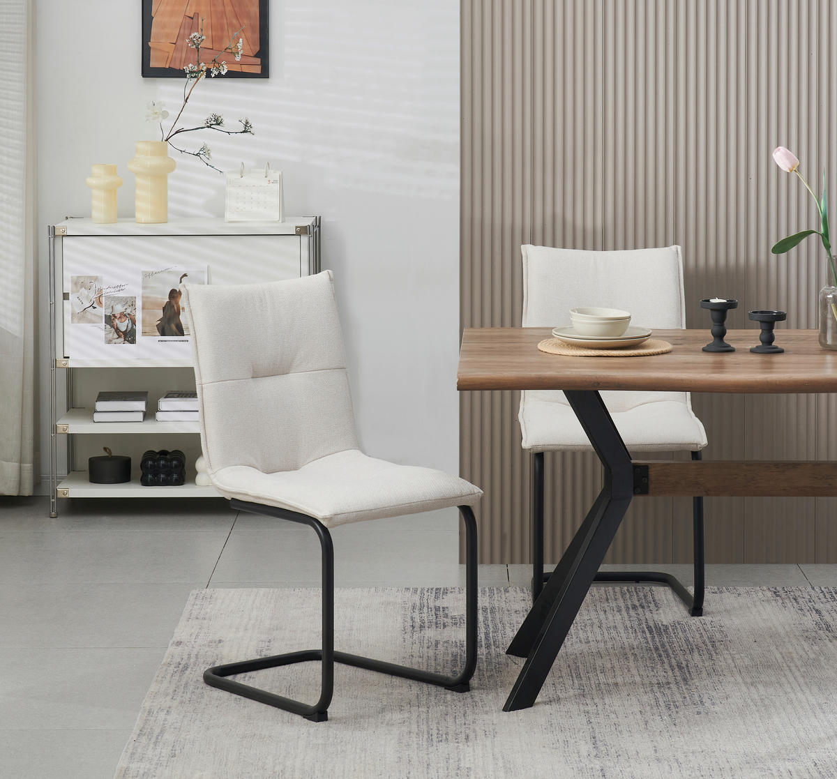 SCHWINGSTUHL-SET 2 Stück  in Webstoff  - Creme/Schwarz, MODERN, Textil/Metall (46/89/57cm) - MID.YOU