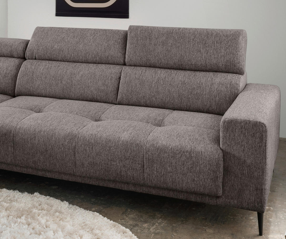 ECKSOFA Graubraun Chenille  - Graubraun/Schwarz, KONVENTIONELL, Textil/Metall (188/276cm) - Livetastic