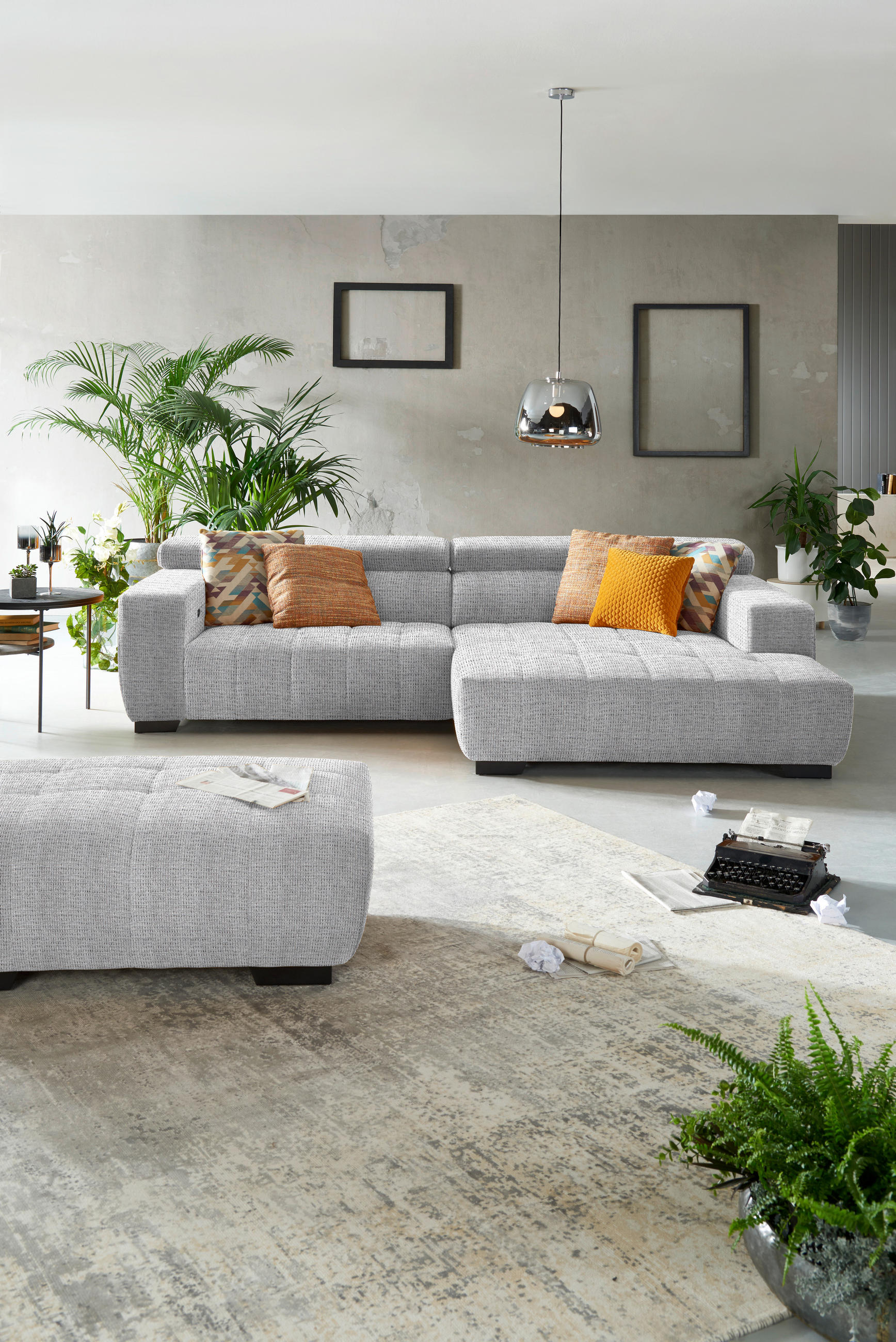 ECKSOFA in Webstoff Hellgrau  - Hellgrau/Schwarz, Konventionell, Textil/Metall (279/182cm) - Hom`in