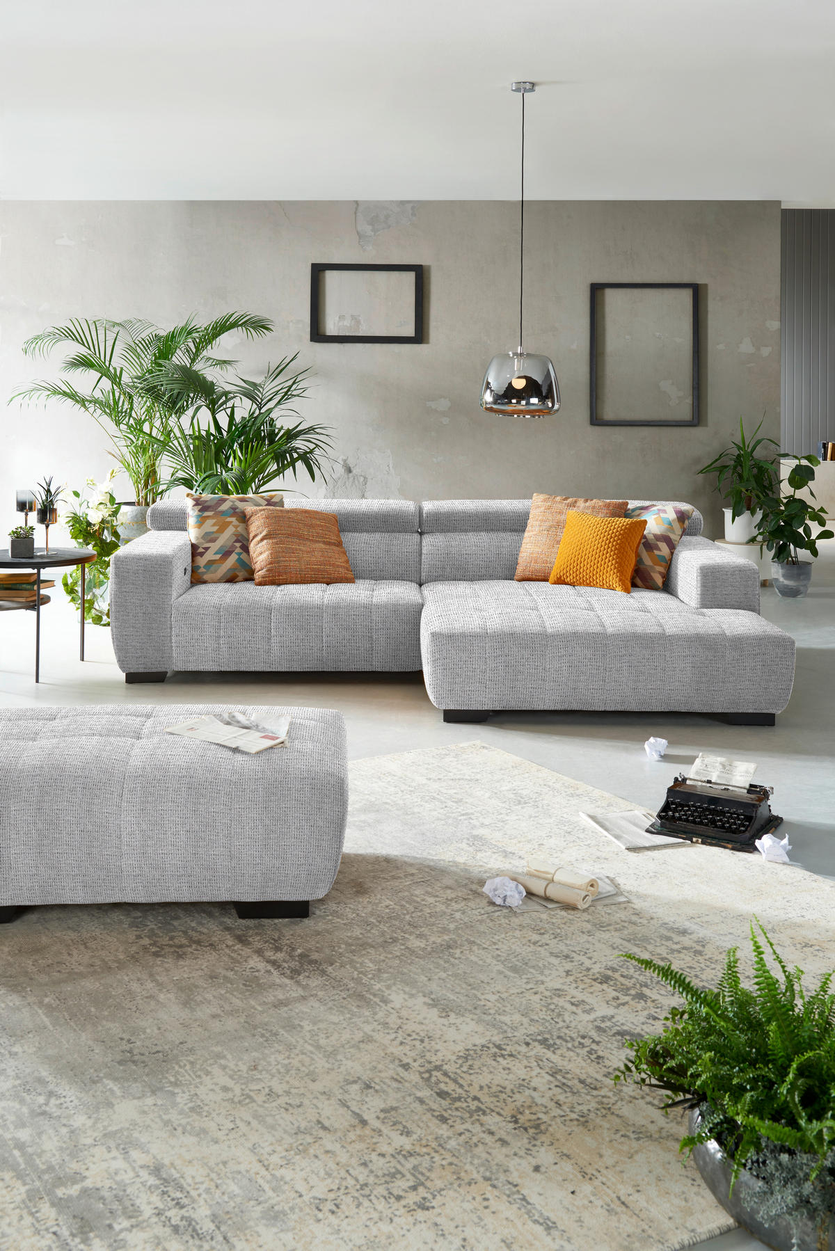 ECKSOFA in Webstoff Hellgrau  - Hellgrau/Schwarz, Konventionell, Textil/Metall (279/182cm) - Hom`in