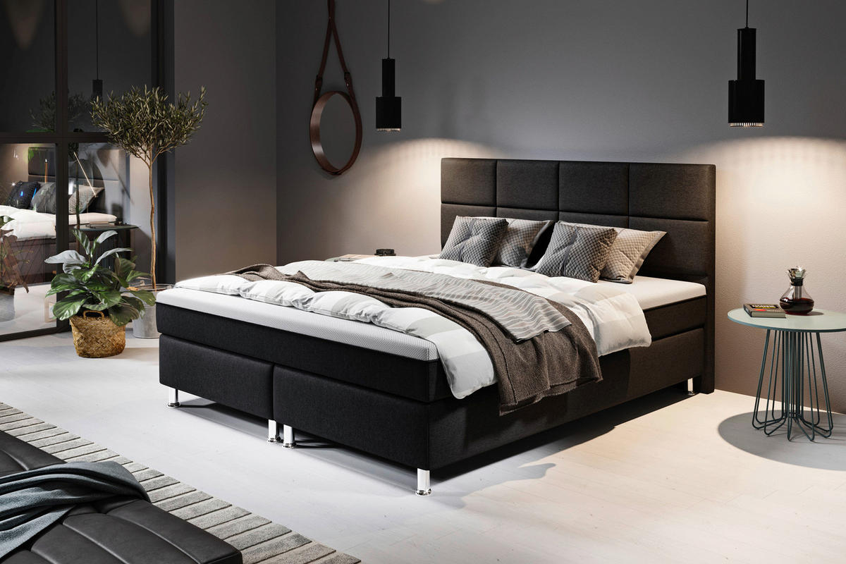 BOXSPRINGBETT 180/200 cm  in Schwarz  - Silberfarben/Schwarz, KONVENTIONELL, Textil/Metall (180/200cm) - MID.YOU