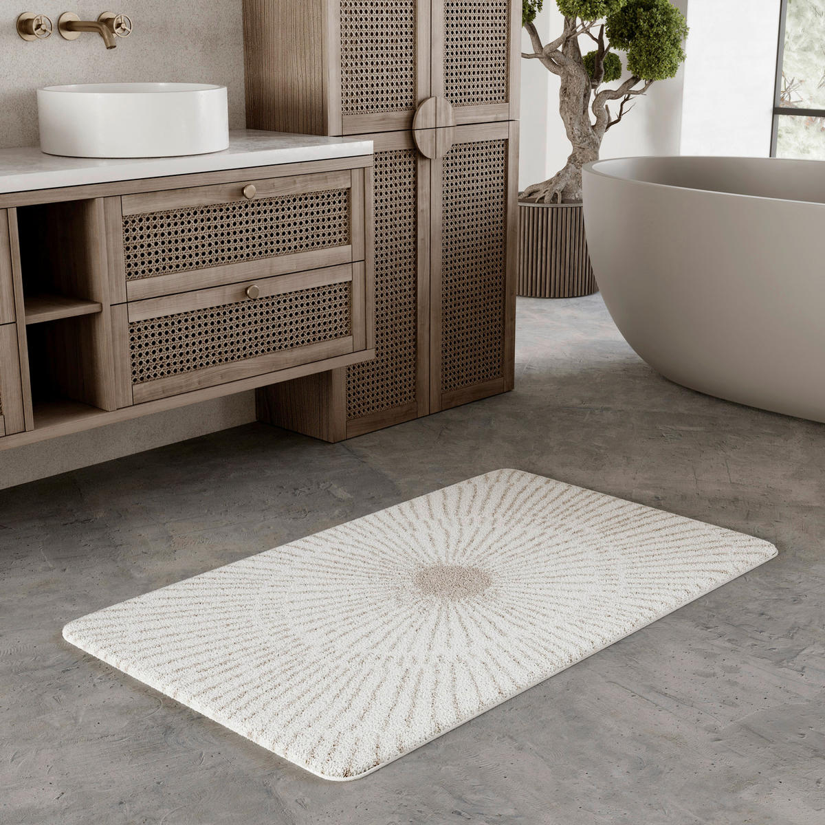 BADTEPPICH Weiß, Beige 55/65 cm  - Beige/Weiß, Basics, Kunststoff/Textil (55/65cm) - WECON HOME