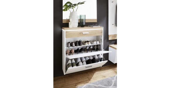 SCHUHSCHRANK 92/96/31 cm - Eichefarben/Silberfarben, Design, Holz/Holzwerkstoff (92/96/31cm) - Dieter Knoll