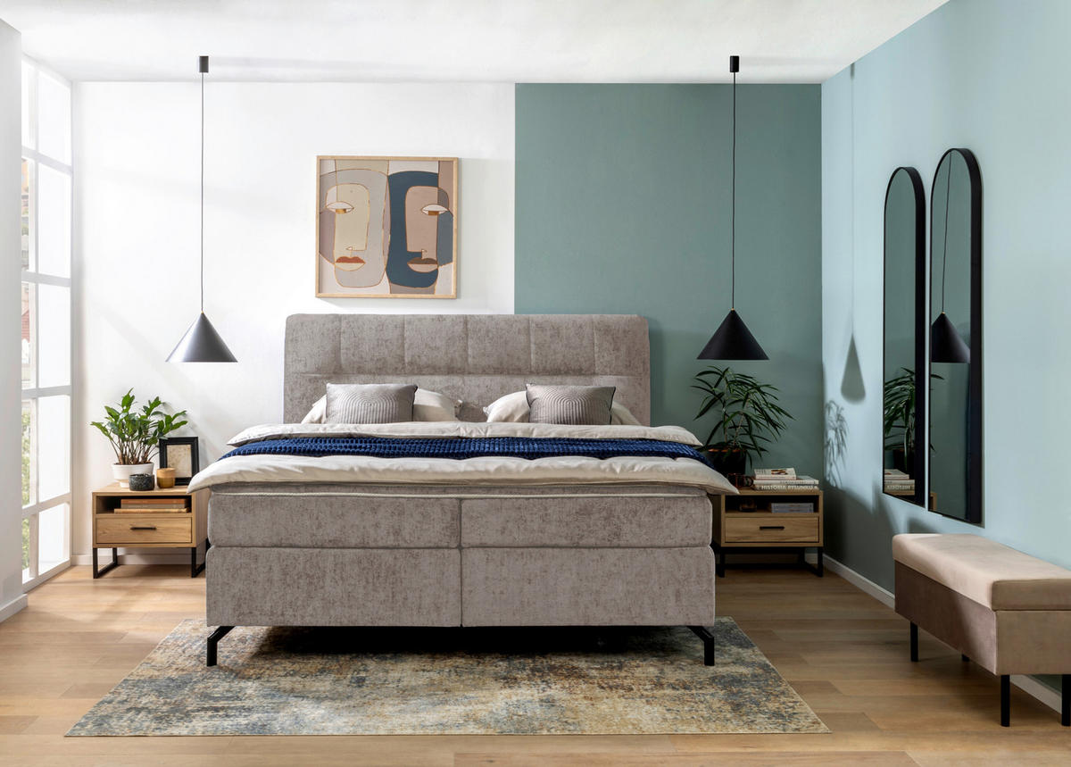 BOXSPRINGBETT 180/200 cm  in Hellbraun  - Hellbraun/Schwarz, Design, Textil/Metall (180/200cm) - Esposa