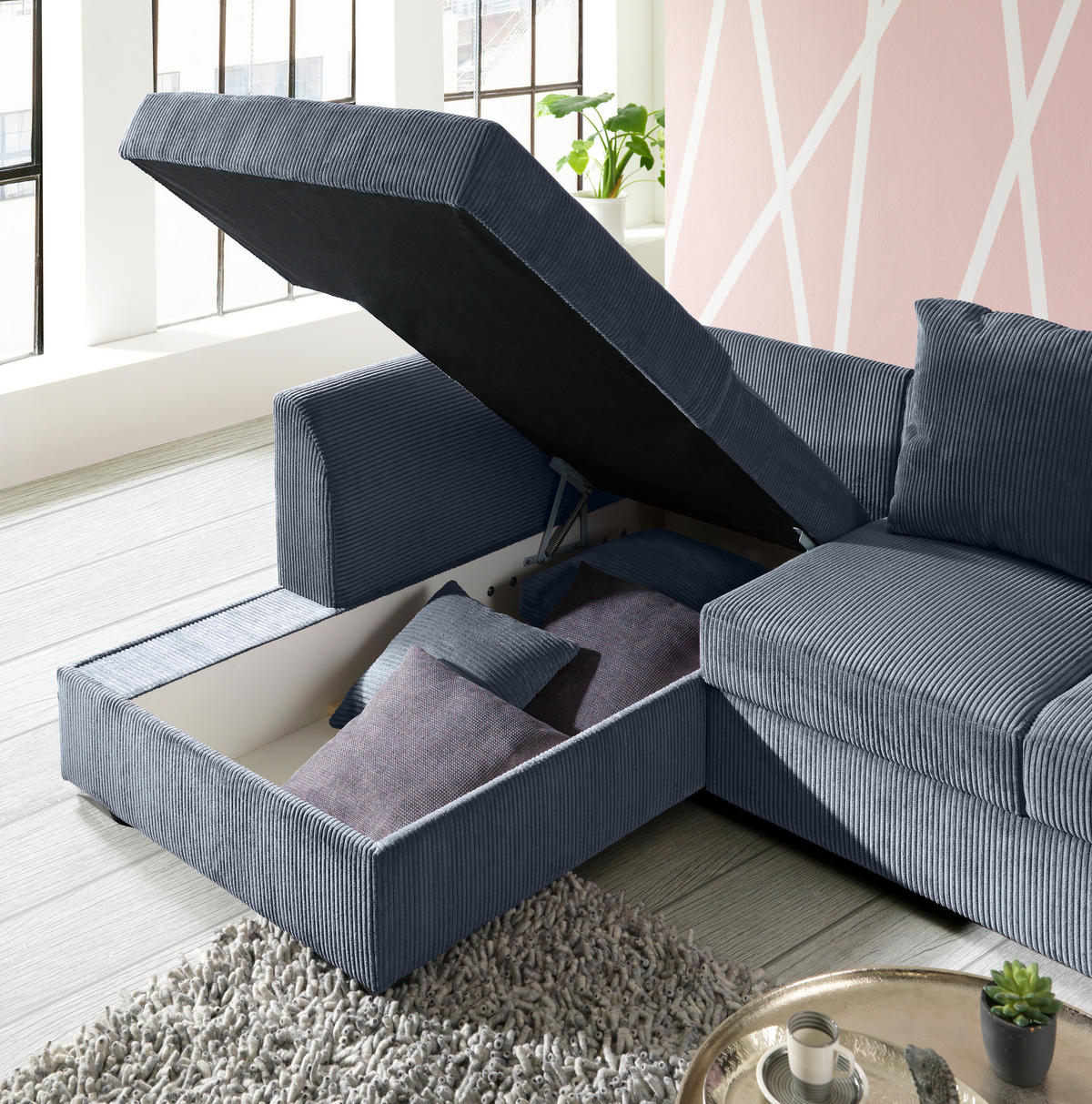 HÖRNSOFFA i manchester grå  - svart/grå, Design, textil/plast (174/259cm) - Livetastic