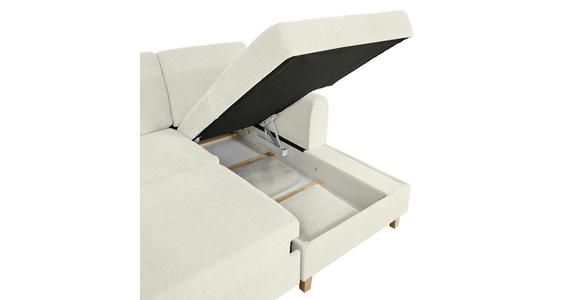 ECKSOFA Creme Flachgewebe  inkl. Bettkasten, Schlaffunktion, Rücken echt, Kopfstütze, Liegefläche im Originalstoff  - Buchefarben/Creme, KONVENTIONELL, Holz/Textil (241/166cm) - Carryhome
