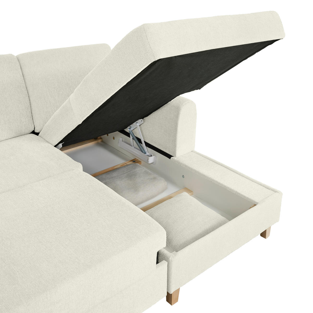 ECKSOFA Creme Flachgewebe  - Buchefarben/Creme, KONVENTIONELL, Holz/Textil (241/166cm) - Carryhome