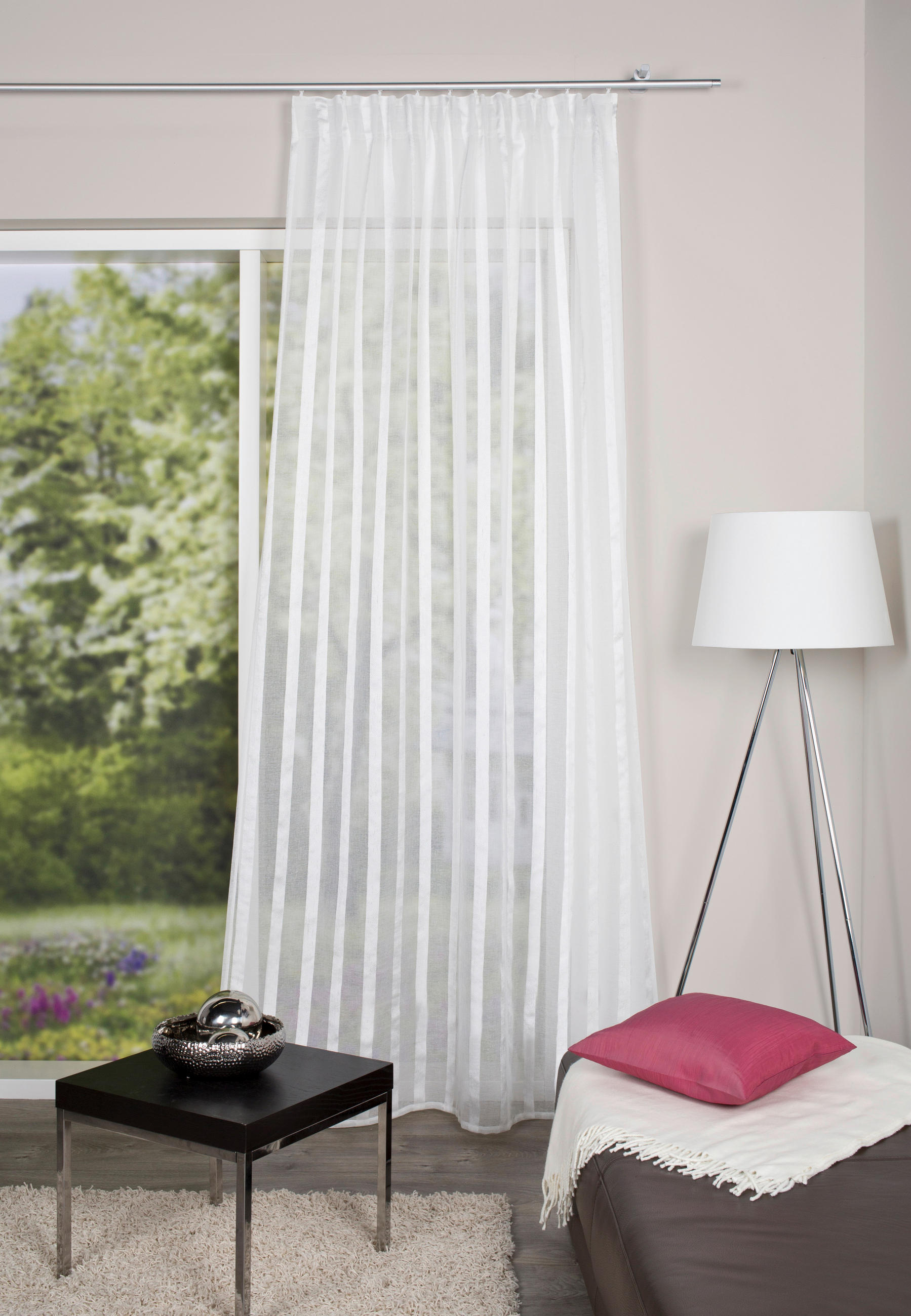 FERTIGVORHANG  transparent  140/245 cm   - Ecru, Basics, Textil (140/245cm)