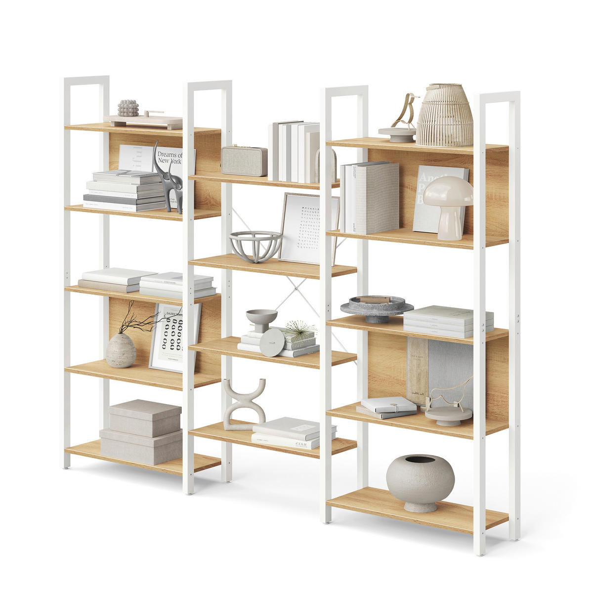 BÜCHERWAND Weiß, Eichefarben  - Eichefarben/Weiß, Trend, Holzwerkstoff/Metall (158/166/24cm) - Boxxx
