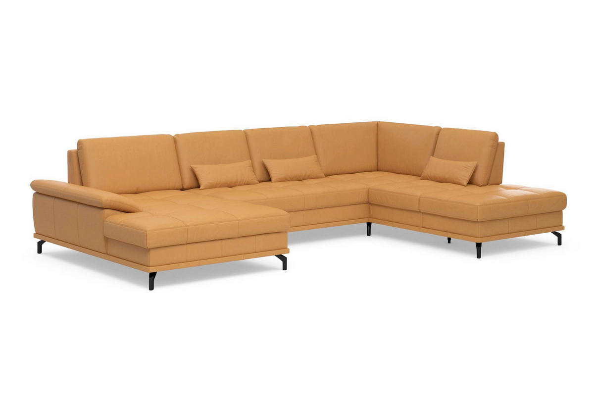 SEDACÍ SOUPRAVA, kůže, curry žlutá - černá/curry žlutá, Basics, kov/textil (176/363/223cm) - Sit & More
