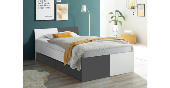 KINDER-/JUNIORBETT 120/200 cm  in Graphitfarben, Weiß  - Schwarz/Graphitfarben, MODERN, Holzwerkstoff/Kunststoff (120/200cm) - Carryhome