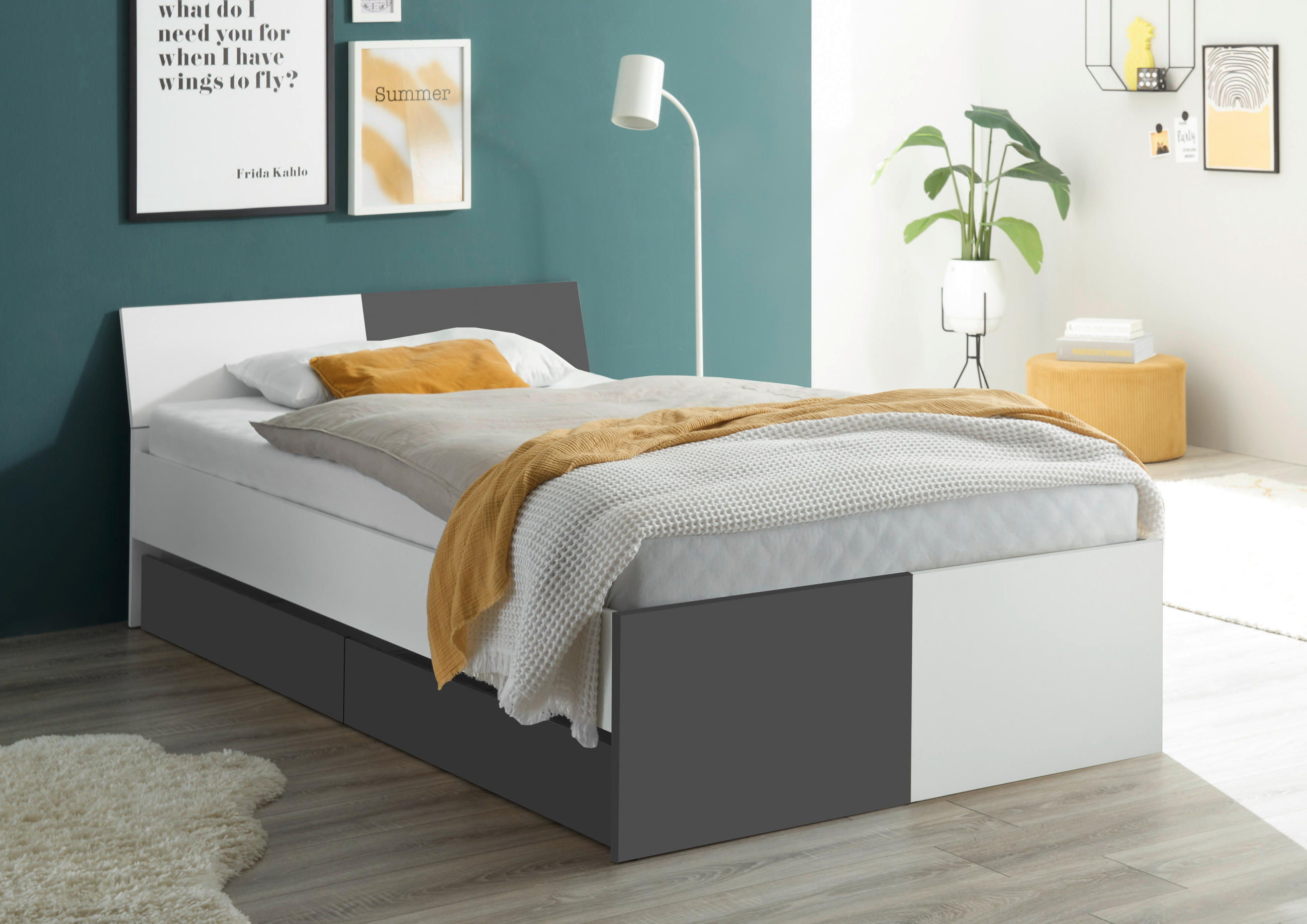 POSTEĽ PRE DETI A MLÁDEŽ 120/200 cm, grafitová, biela - čierna/biela, Modern, kompozitné drevo/plast (120/200cm) - Carryhome