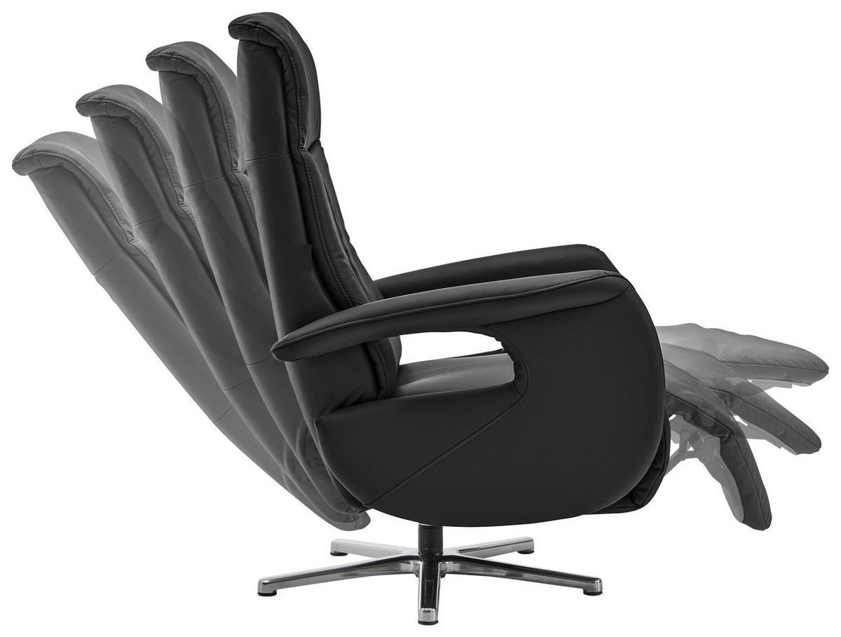RELAXSESSEL Echtleder Relaxfunktion, Kopfteilverstellung    - Chromfarben/Schwarz, Design, Leder/Metall (71/110/83cm) - Beldomo Speed