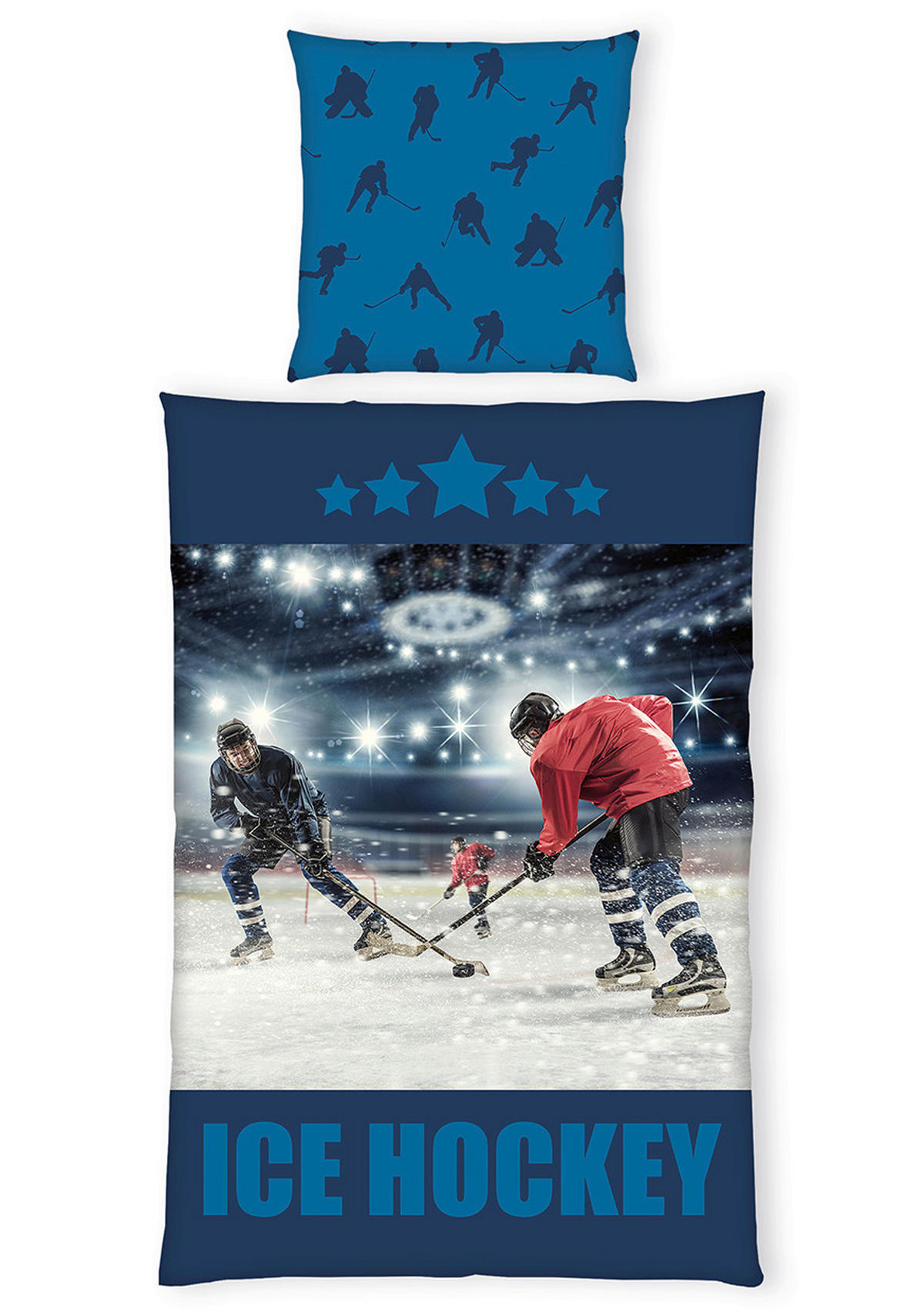 JUGENDBETTWÄSCHE EISHOCKEY Renforcé 135/200 cm  - Blau/Rot, Basics, Textil (135/200cm) - Herding