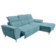 ECKSOFA Türkis Cord Sitzvorzug, Kopfteilverstellung, Rücken echt  - Türkis/Schwarz, KONVENTIONELL, Textil/Metall (290/196cm) - Carryhome