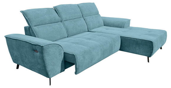 ECKSOFA Türkis Cord Sitzvorzug, Kopfteilverstellung, Rücken echt  - Türkis/Schwarz, KONVENTIONELL, Textil/Metall (290/196cm) - Carryhome