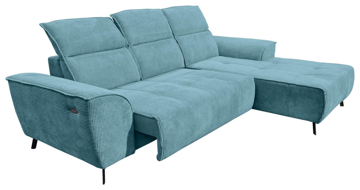 ECKSOFA Türkis Cord  - Türkis/Schwarz, KONVENTIONELL, Textil/Metall (290/196cm) - Carryhome