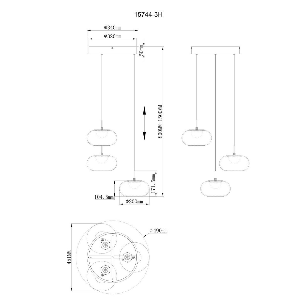 VISEČA LED-SVETILKA  QUINTARA //3000 K/230 V/ - črna, Design, kovina/steklo (49/80-150cm) - Globo