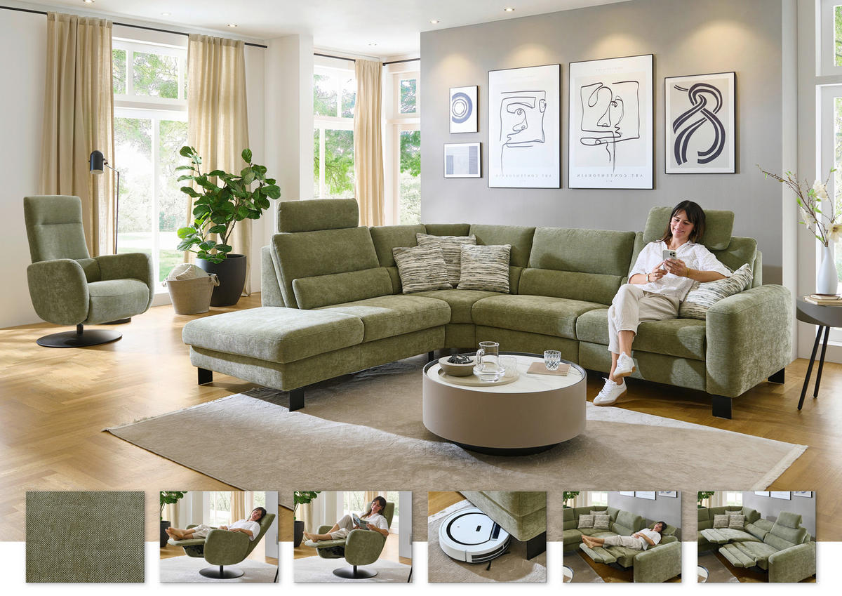 ECKSOFA Olivgrün Chenille  - Schwarz/Olivgrün, Design, Textil/Metall (248/285cm) - Beldomo Comfort