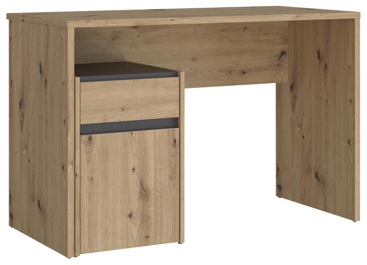 PISALNA MIZA umetna masa, leseni material barve hrasta, siva  - siva/barve hrasta, Moderno, umetna masa/leseni material (110/72,7/52,7cm) - MID.YOU