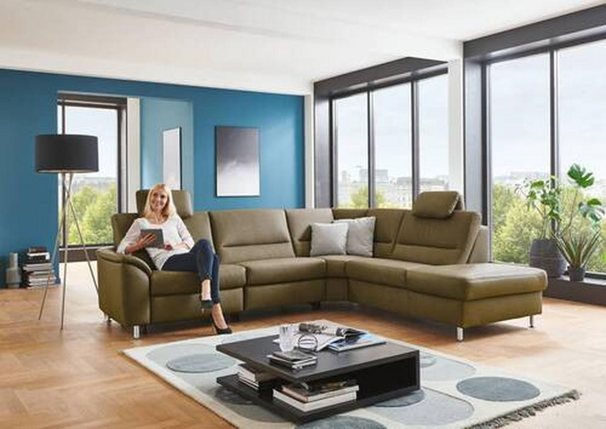 ECKSOFA in Echtleder Grün  - Alufarben/Grün, Konventionell, Leder/Metall (290/249cm) - Beldomo Premium