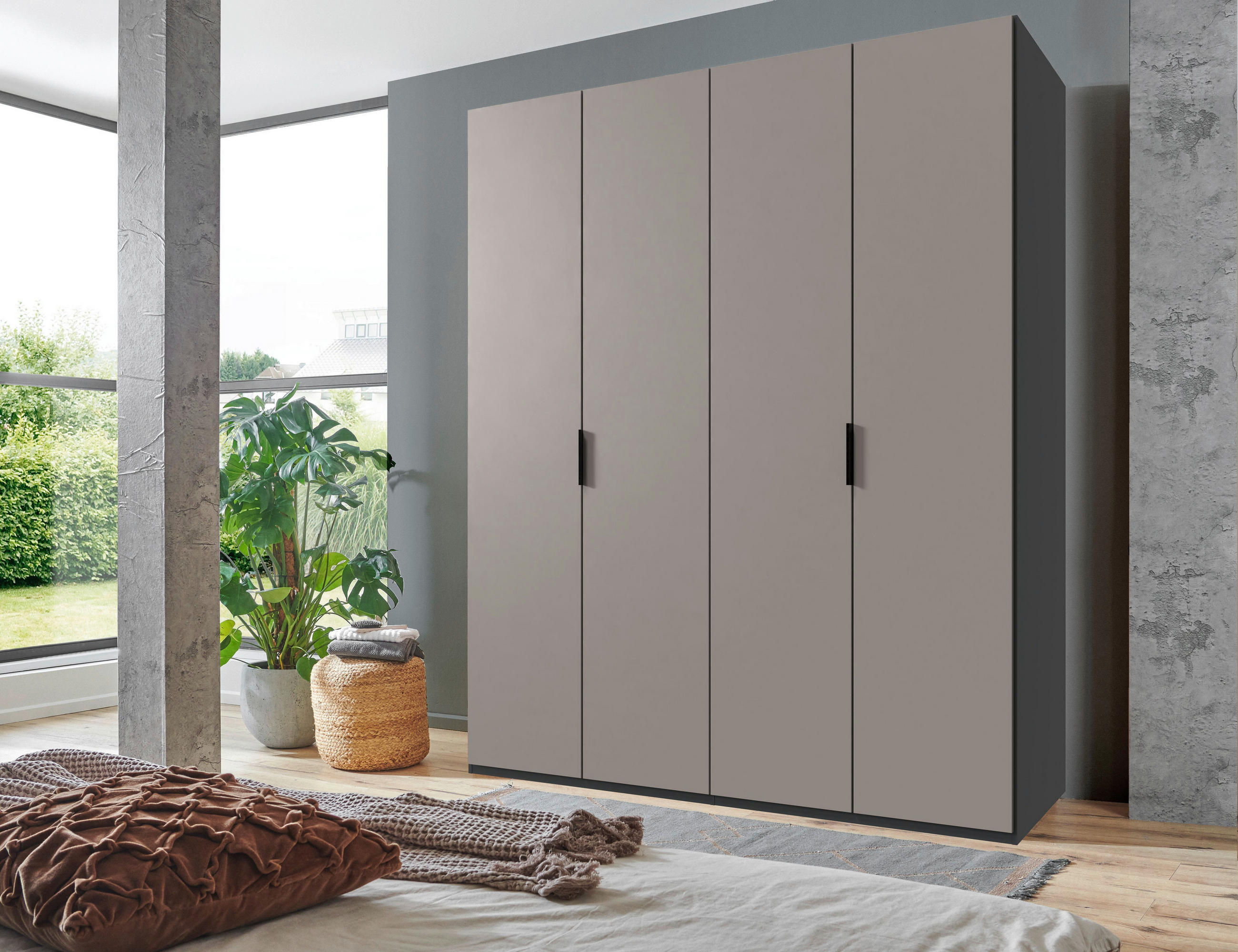 FALTTÜRENSCHRANK 200/236/58 cm 4-türig Graphitfarben, Grau, Sahara  - Schwarz/Graphitfarben, Design, Holzwerkstoff (200/236/58cm) - Boxxx