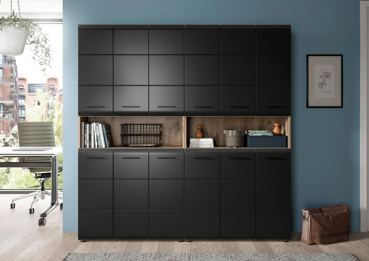 HOCHSCHRANK 180/185/30 cm  - Eiche dunkel/Schwarz, Basics, Holzwerkstoff/Kunststoff (180/185/30cm) - MID.YOU