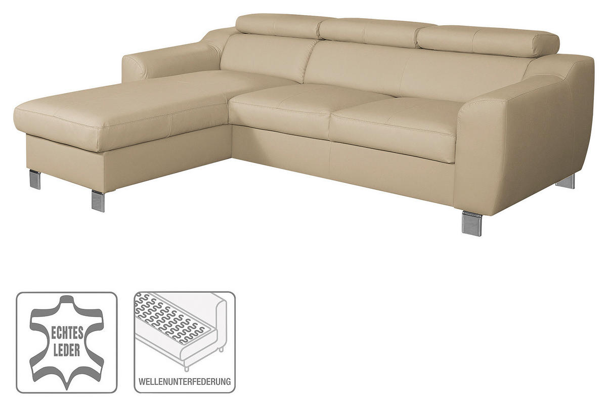 ECKSOFA Schwarz Echtleder Lederlook  - Chromfarben/Schwarz, Design, Leder/Textil (176/242cm) - Livetastic