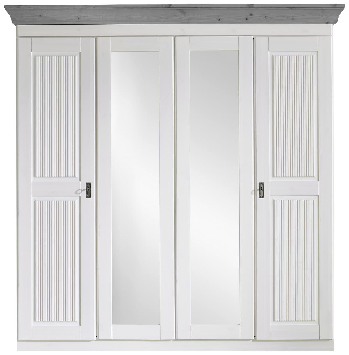 DREHTÜRENSCHRANK 205/210/64 cm 4-türig Grau, Weiß  - Weiß/Grau, ROMANTIK / LANDHAUS, Glas/Holz (205/210/64cm) - Boxxx