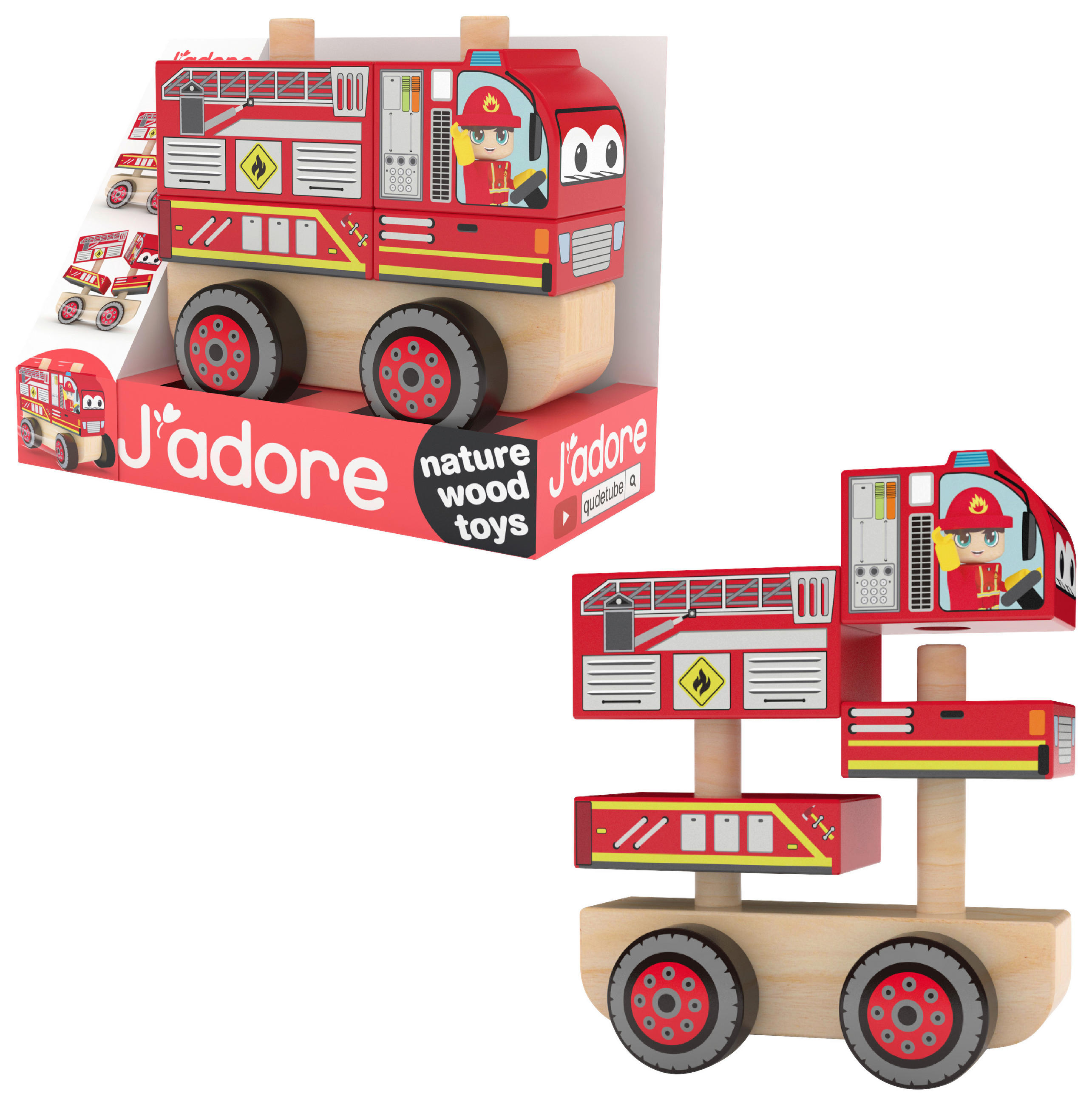 FEUERWEHRAUTO - Multicolor, Basics, Holz/Metall (10,5/6,5/8,5cm)