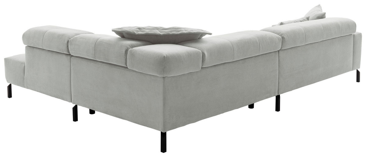 ECKSOFA in Feincord Hellgrau  - Hellgrau/Schwarz, Konventionell, Textil/Metall (311/219cm) - Hom`in