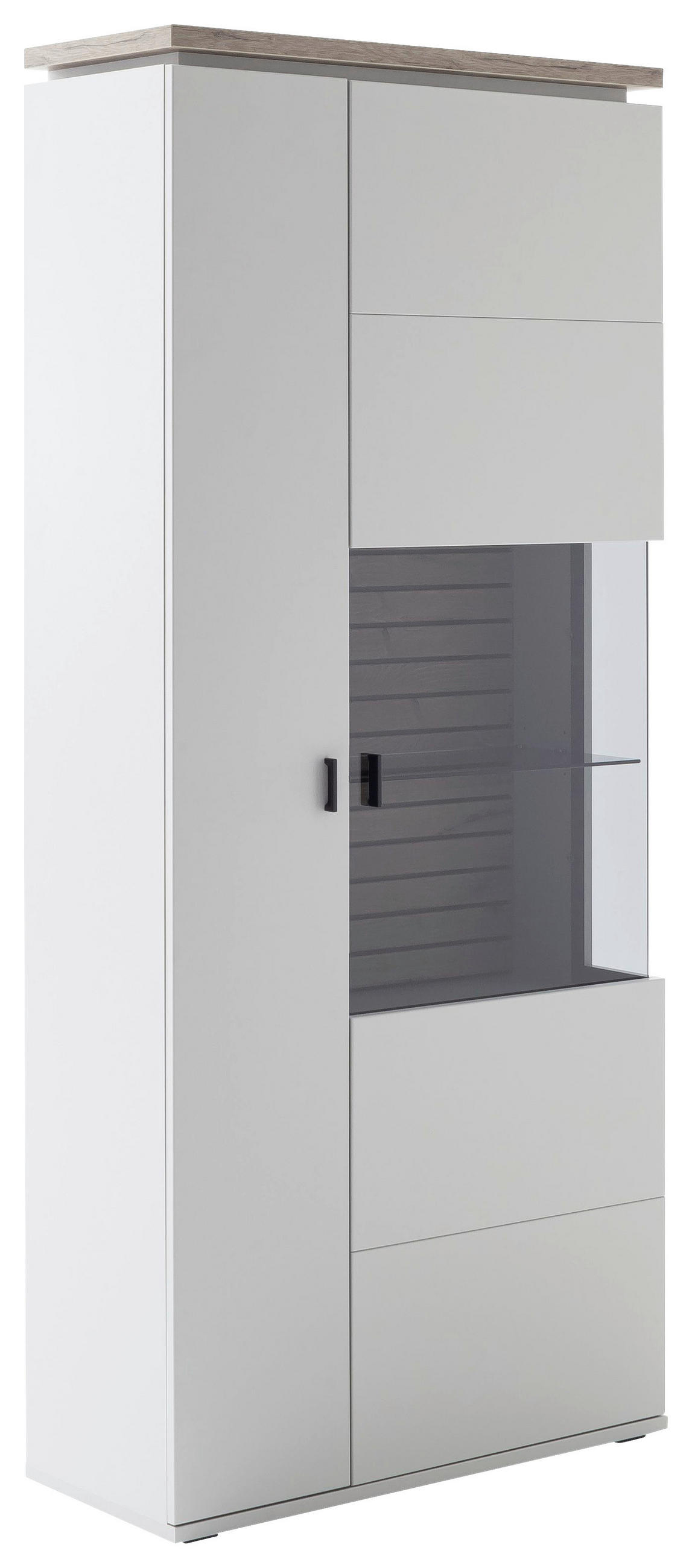 VITRINE Grau, Eichefarben  90/207/37 cm  - Eichefarben/Grau, Design, Glas/Holzwerkstoff (90/207/37cm) - Stylife