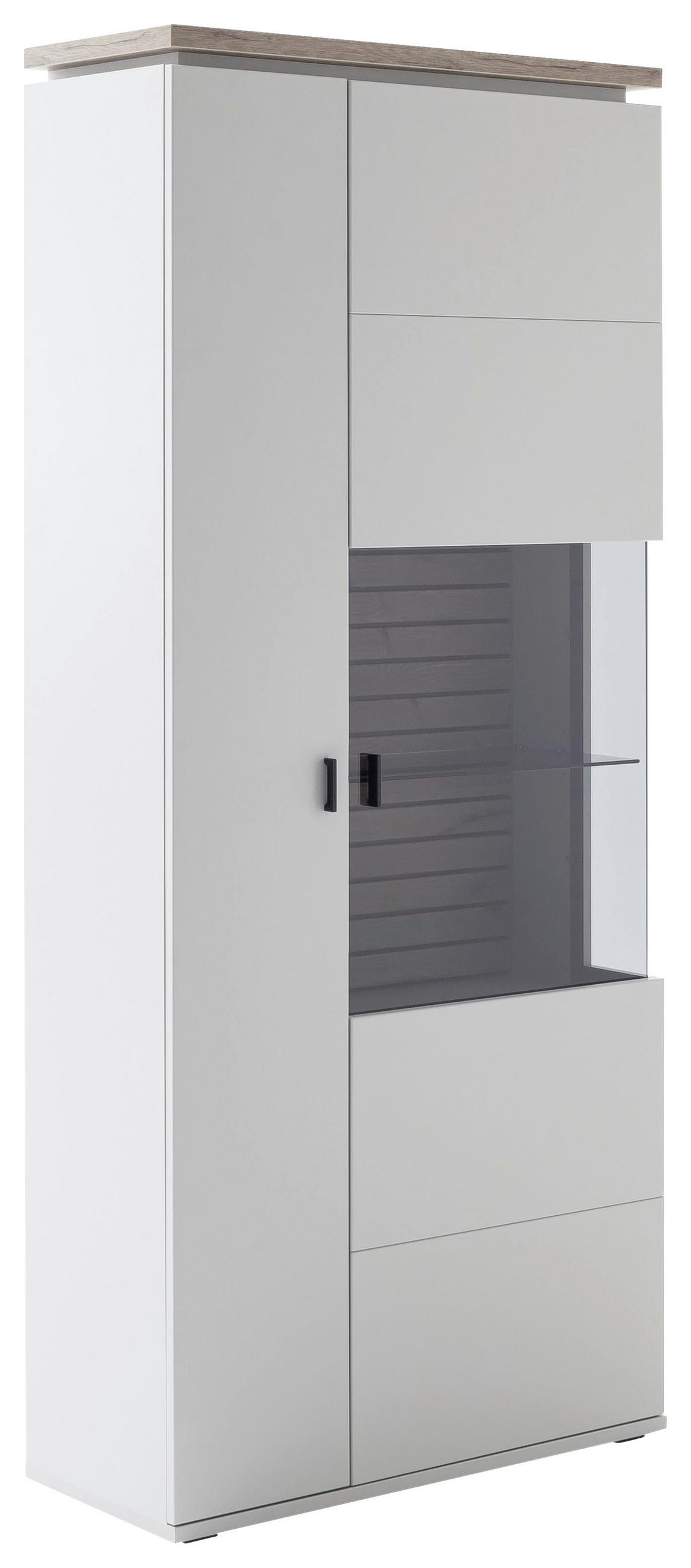 VITRINE Grau, Eichefarben  90/207/37 cm  - Eichefarben/Grau, Design, Glas/Holzwerkstoff (90/207/37cm) - Stylife