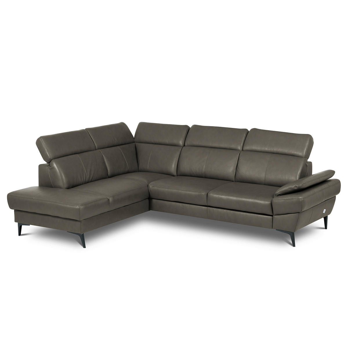 ECKSOFA  in Lederlook Echtleder Schlammfarben  - Schlammfarben/Schwarz, Design, Leder/Textil (211/264cm) - Livetastic