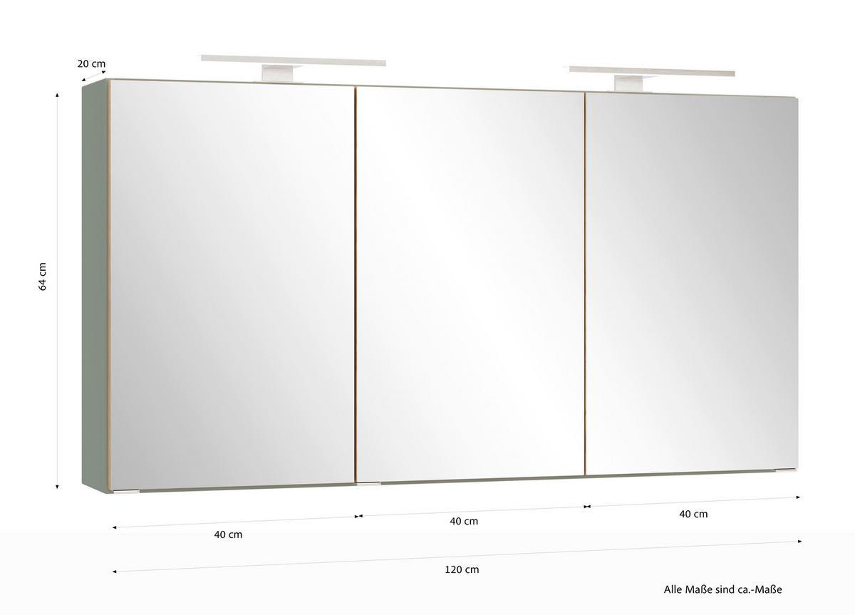 SPIEGELSCHRANK 120/64/20 cm  - Schilfgrün/Wildeiche, Trend, Glas/Holzwerkstoff (120/64/20cm) - Held