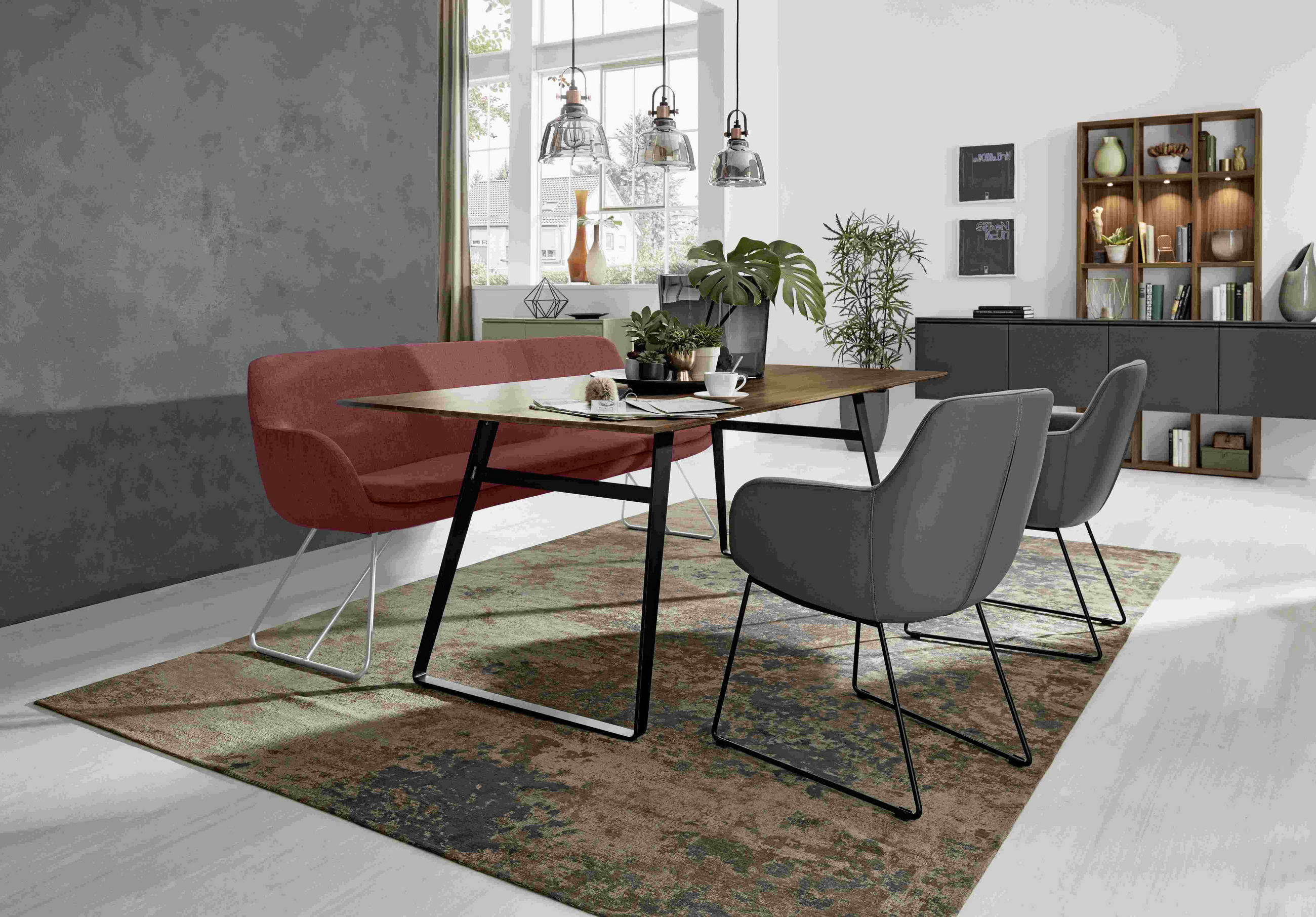 SITZBANK 180/87/65 cm Webstoff Bordeaux Metall  - Edelstahlfarben/Bordeaux, Design, Textil/Metall (180/87/65cm) - Musterring