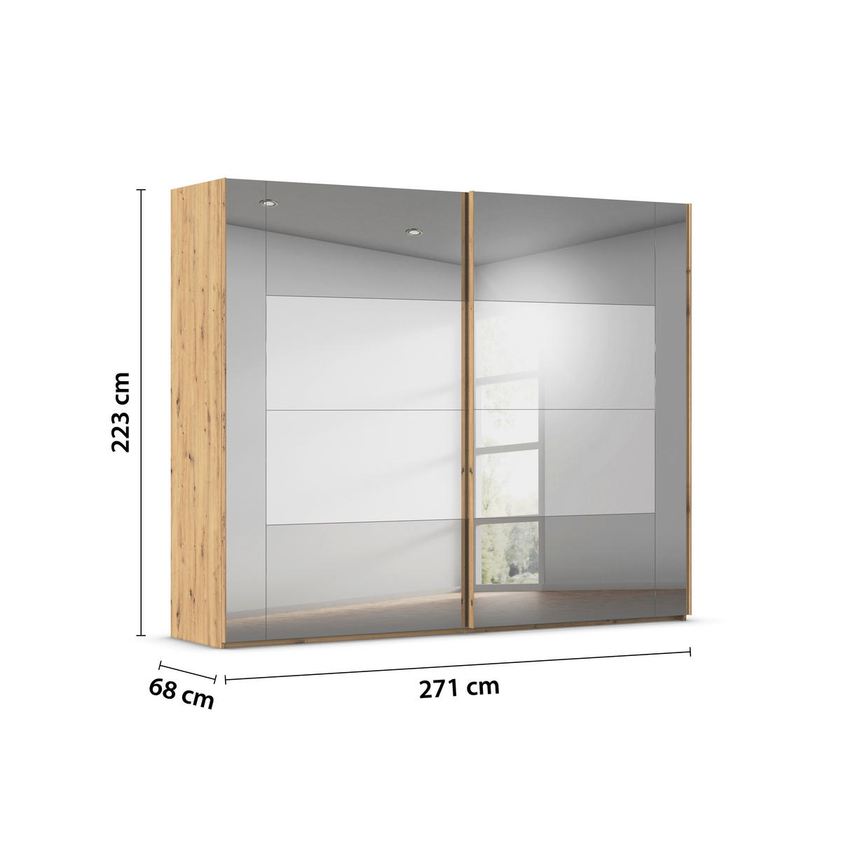 SCHWEBETÜRENSCHRANK 271/223/68 cm 2-türig Eiche Artisan  - Eiche Artisan, Design, Glas/Holzwerkstoff (271/223/68cm) - Xora