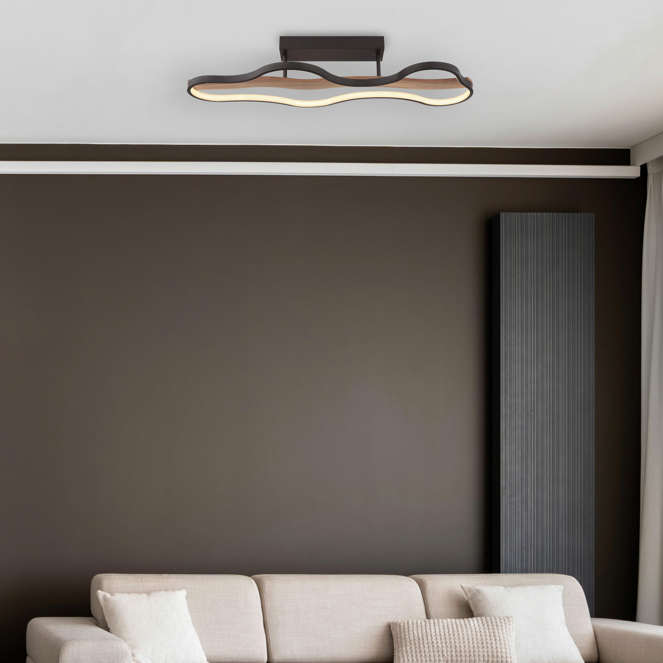 LED-TAKLAMPA 30 W 80,6/29/15 cm  - opal/svart, Natur, metall/trä (80,6/29/15cm) - Globo