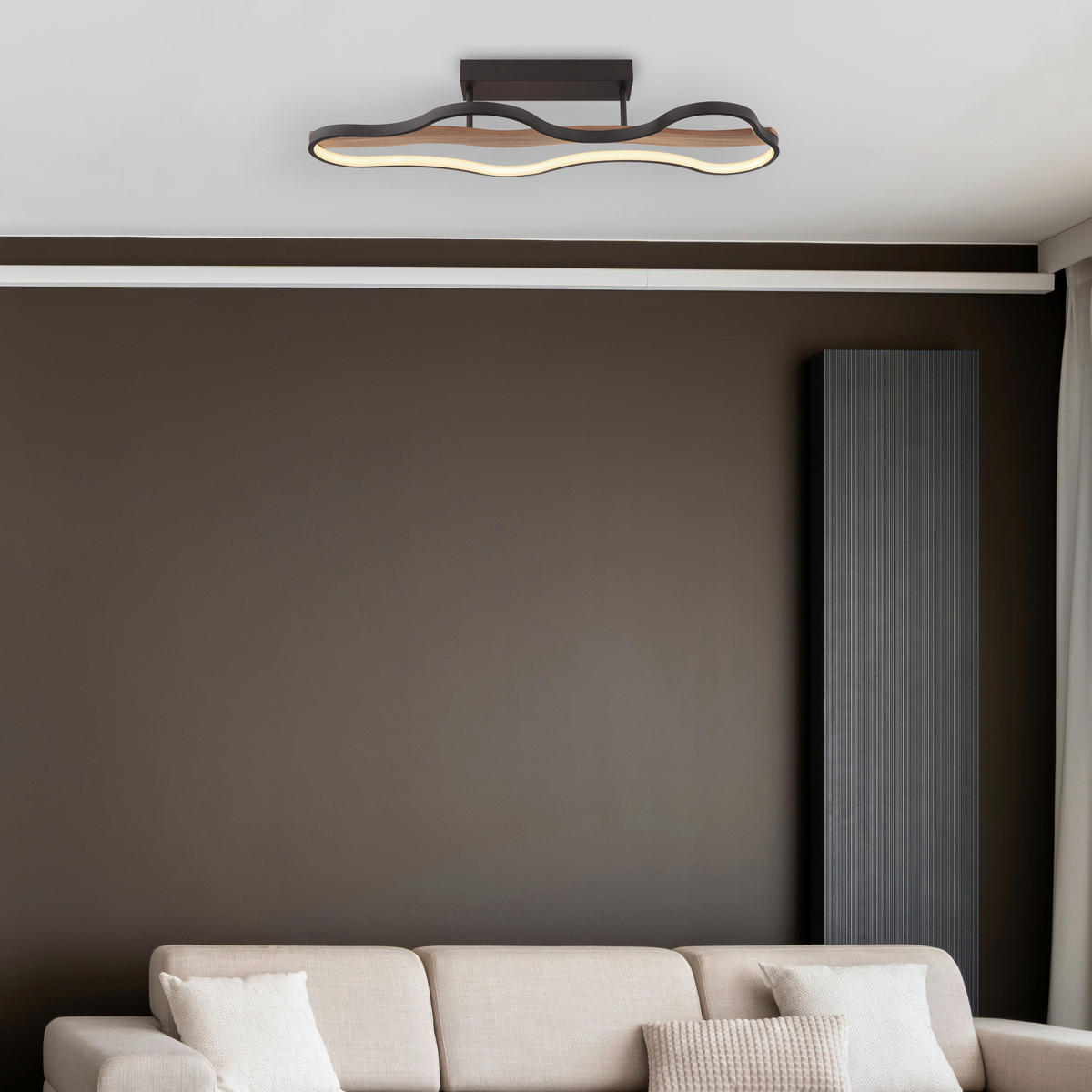 LED SVJETILJKA STROPNA  - tamno smeđa/crna, Natur, drvo/metal (80,6/29/15cm) - Globo