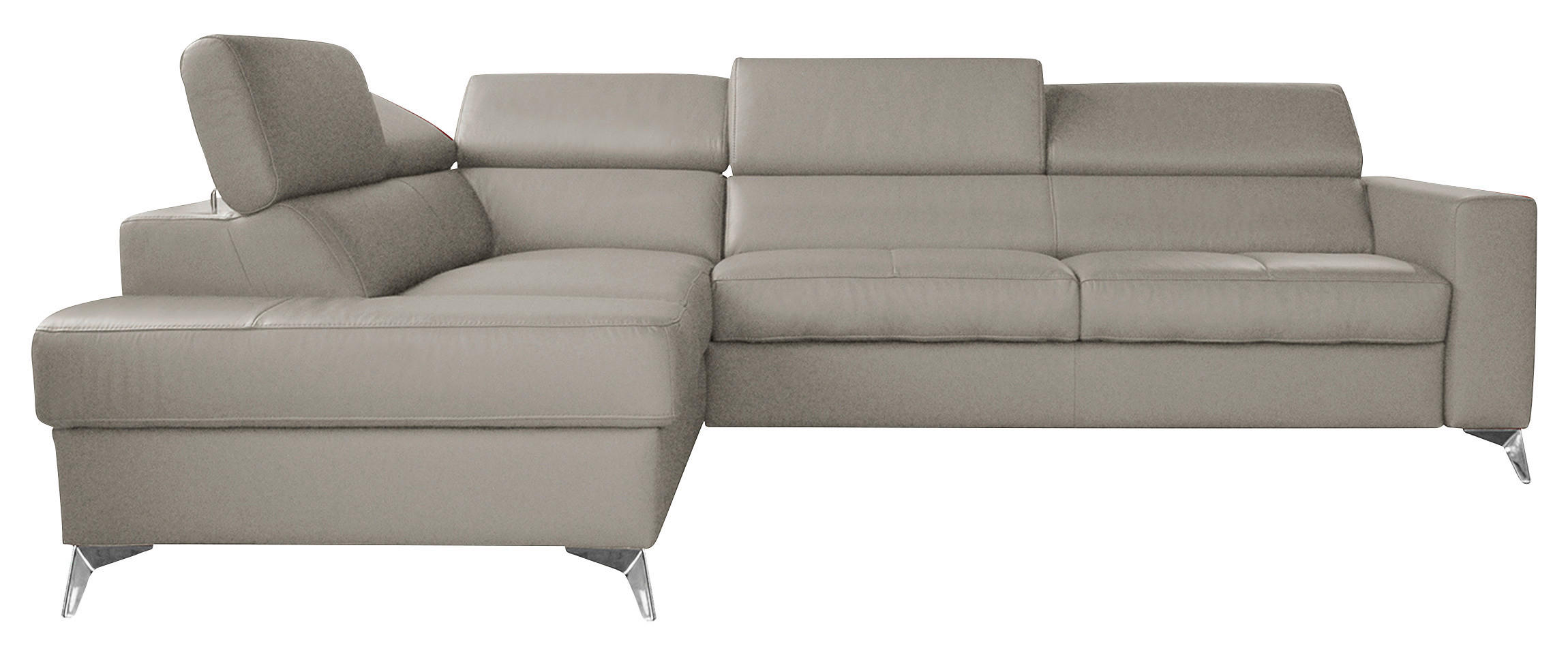 ECKSOFA in Lederlook Echtleder Hellgrau  208/286 cm  - Chromfarben/Hellgrau, Design, Leder/Textil (208/286cm) - Livetastic