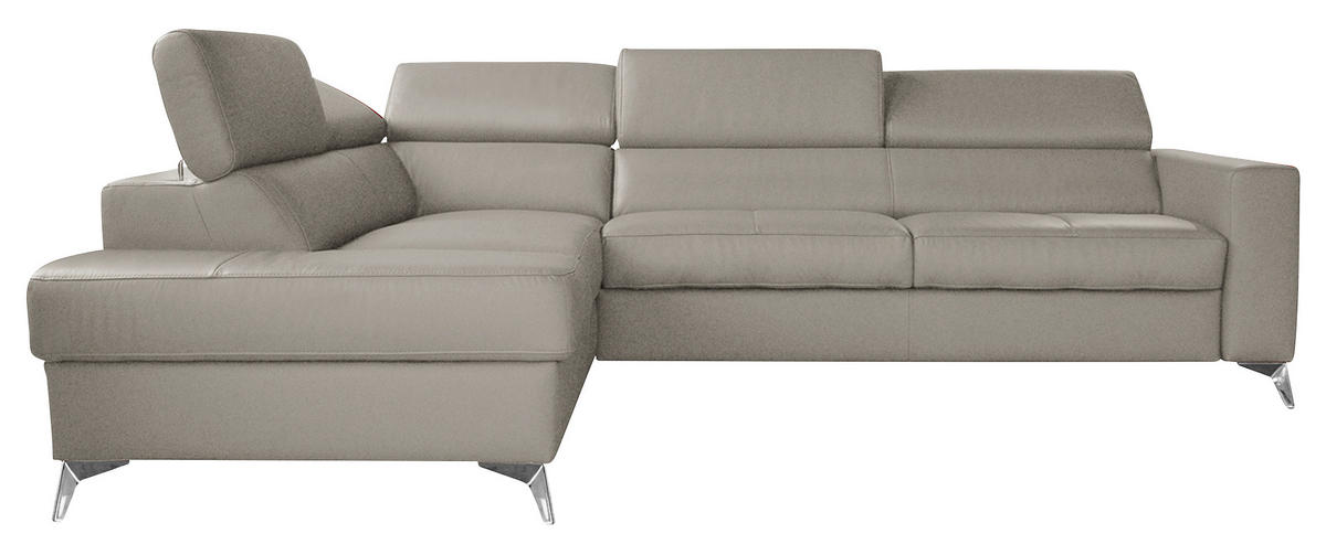 ECKSOFA MONDO Hellgrau Echtleder Lederlook  - Chromfarben/Hellgrau, Design, Leder/Textil (208/286cm) - Livetastic