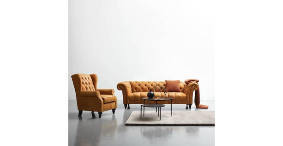 CHESTERFIELD-SOFA Currygelb Echtleder  - Currygelb/Dunkelbraun, LIFESTYLE, Leder/Holz (230/74/101cm) - Landscape