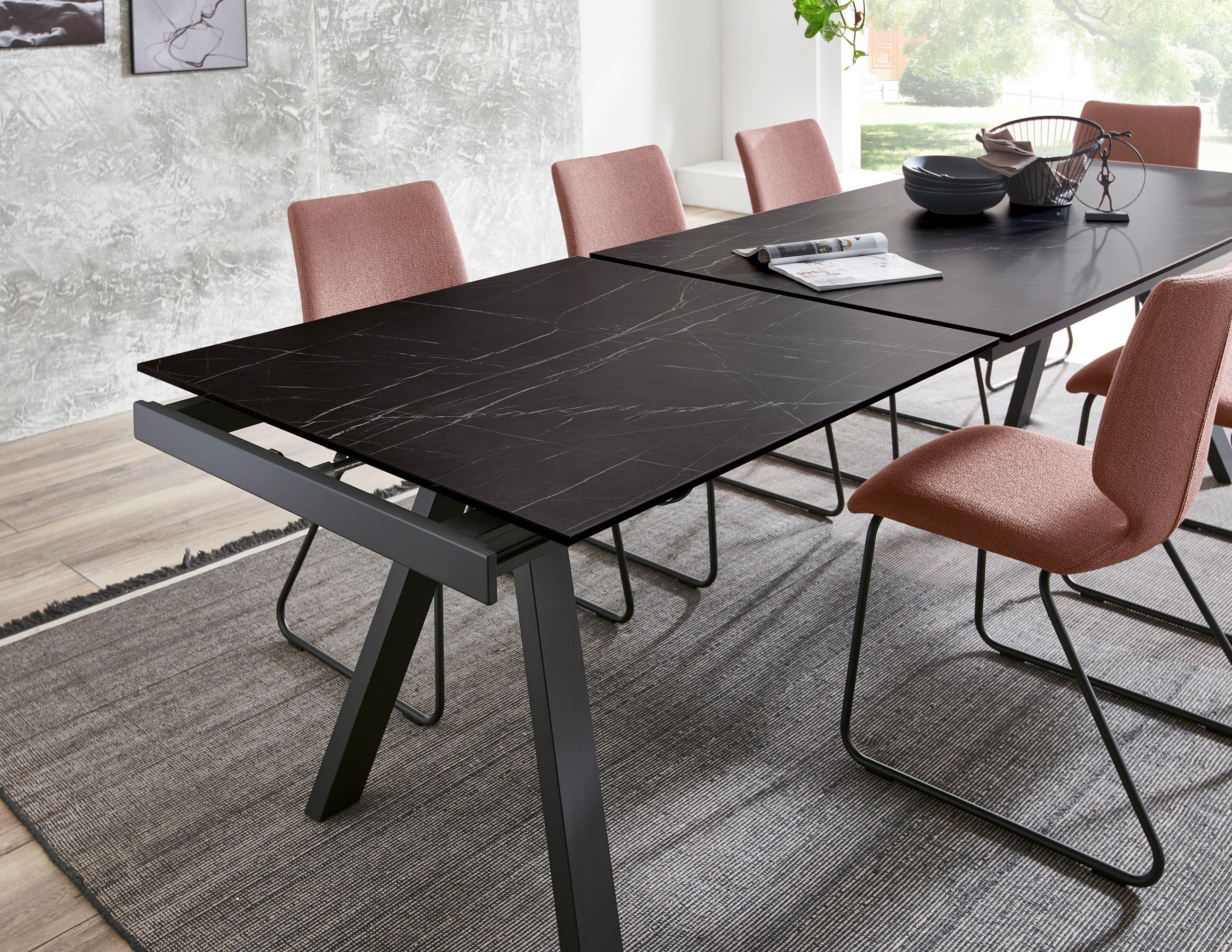 ESSTISCH Anthrazit, Schwarz rechteckig  ausziehbar, in verschiedenen Größen erhältlich, in verschiedenen Holzdekoren erhältlich  - Anthrazit/Schwarz, Design, Holzwerkstoff/Metall (160-225/90/75cm) - Venjakob