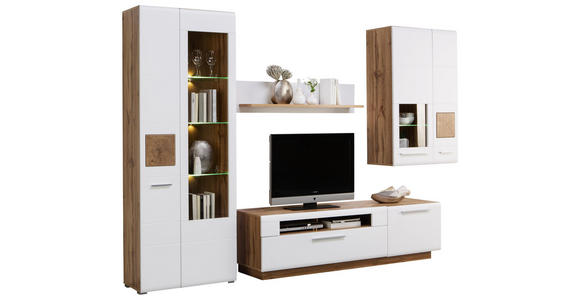 WOHNWAND in Eichefarben, Weiß - Chromfarben/Eichefarben, KONVENTIONELL, Glas/Holzwerkstoff (300/202/46cm) - Hom`in
