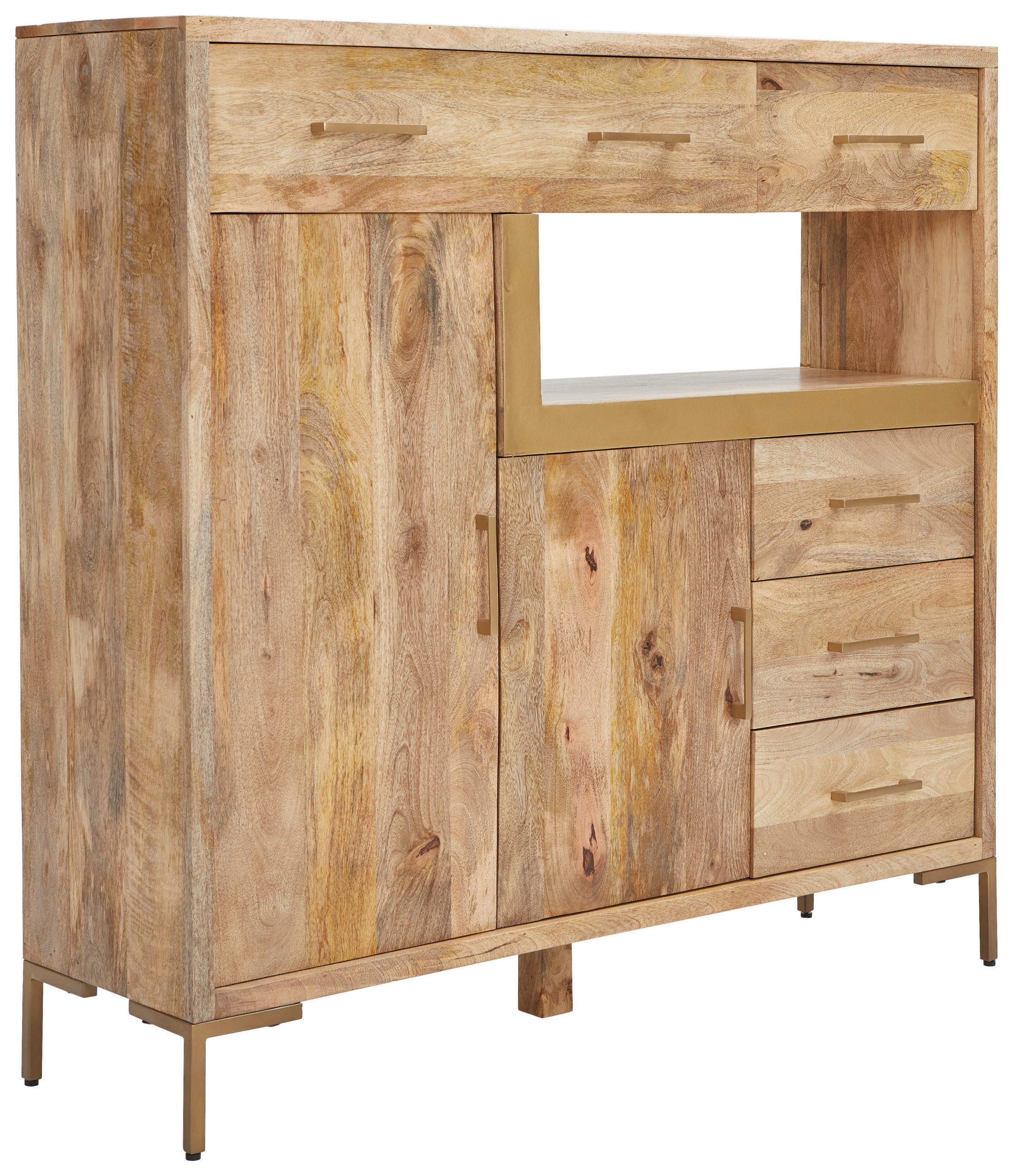 HIGHBOARD Valencia  in 135/132/40 cm  - Goldfarben/Naturfarben, Natur, Holz/Metall (135/132/40cm) - MID.YOU