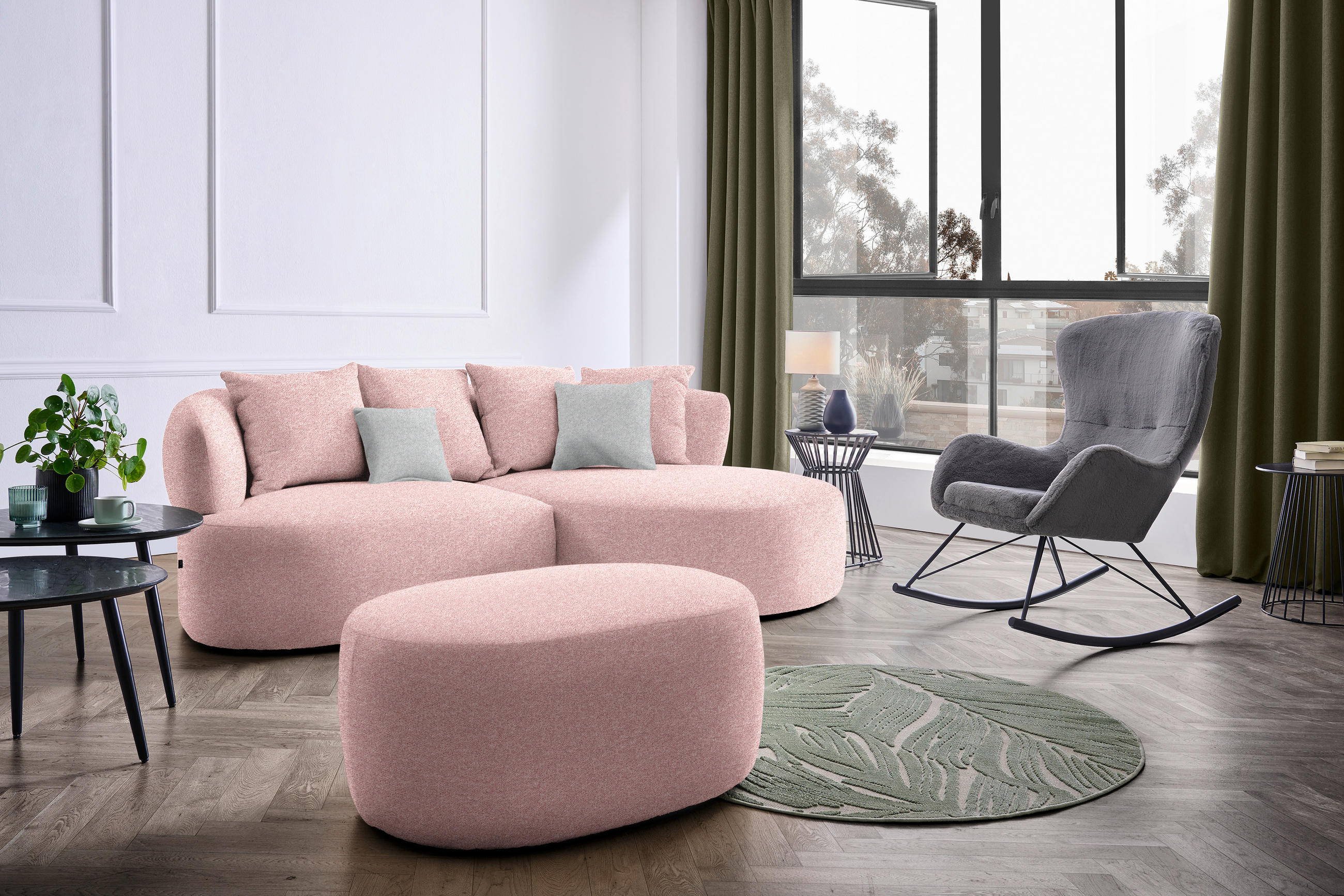 ECKSOFA in Flachgewebe Altrosa  235/166 cm  - Schwarz/Altrosa, MODERN, Kunststoff/Textil (235/166cm) - Hom`in