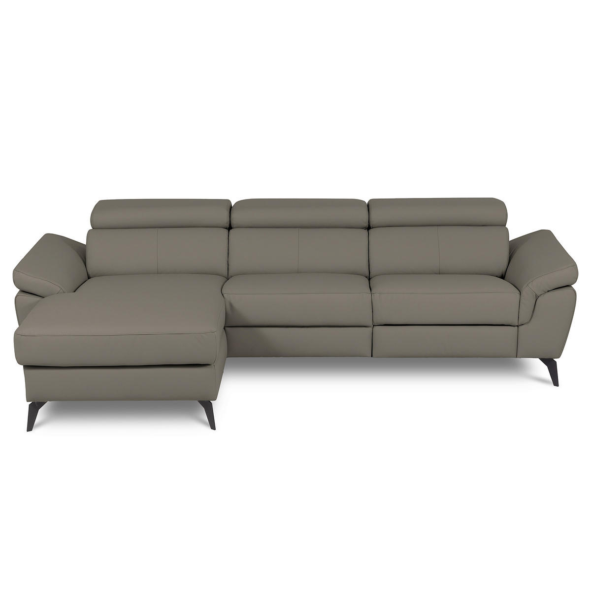 ECKSOFA SONO in Lederlook Echtleder Schlammfarben Armteilverstellung, Kopfteilverstellung  179/252 cm  - Schlammfarben/Schwarz, Design, Leder/Textil (179/252cm) - Livetastic