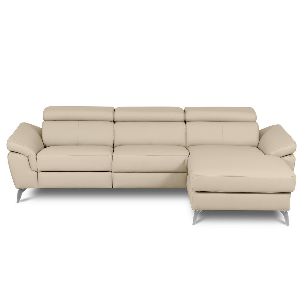 ECKSOFA  in Lederlook Echtleder Grau  - Chromfarben/Grau, Design, Leder/Textil (252/179cm) - Livetastic
