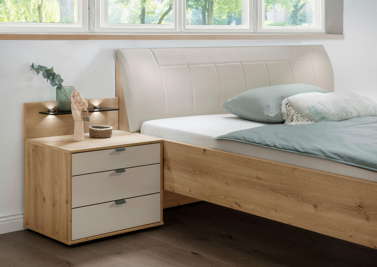 BETT 180/200 cm  in Champagner, Eiche Bianco   - Schieferfarben/Eiche Bianco, Konventionell, Holzwerkstoff/Textil (180/200cm) - Dieter Knoll